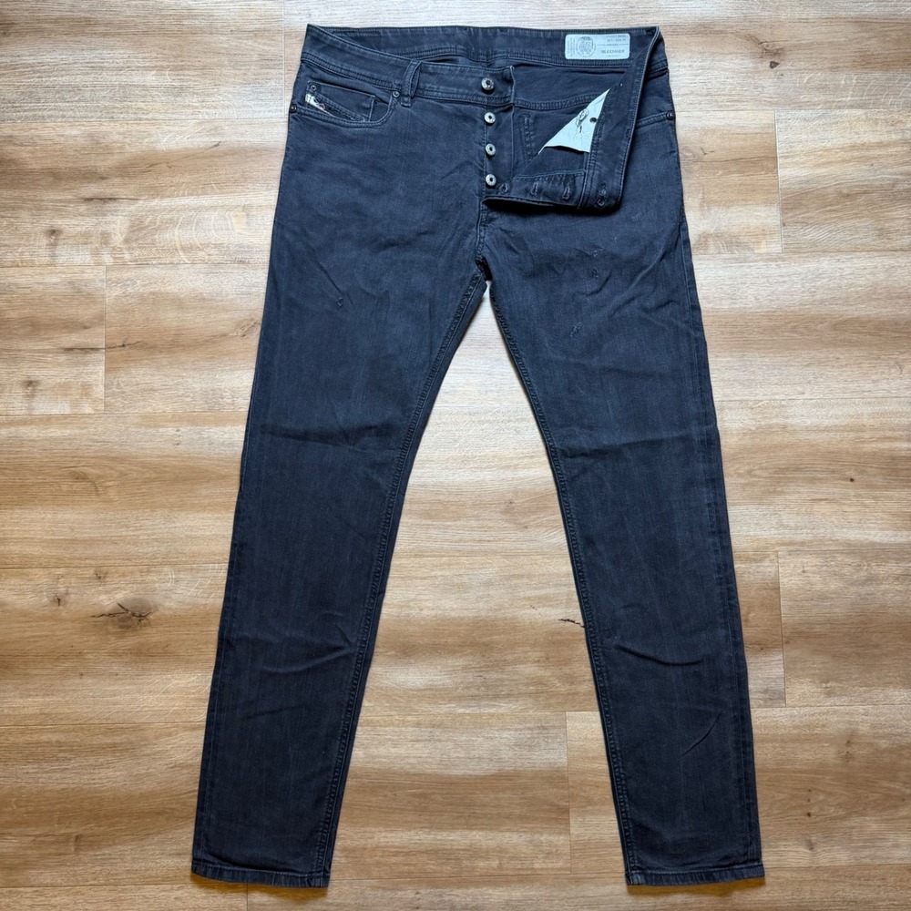 Diesel Sleenker Jeans Men 34x30 Black Slim Skinny Stretch Distressed Denim 0886Z